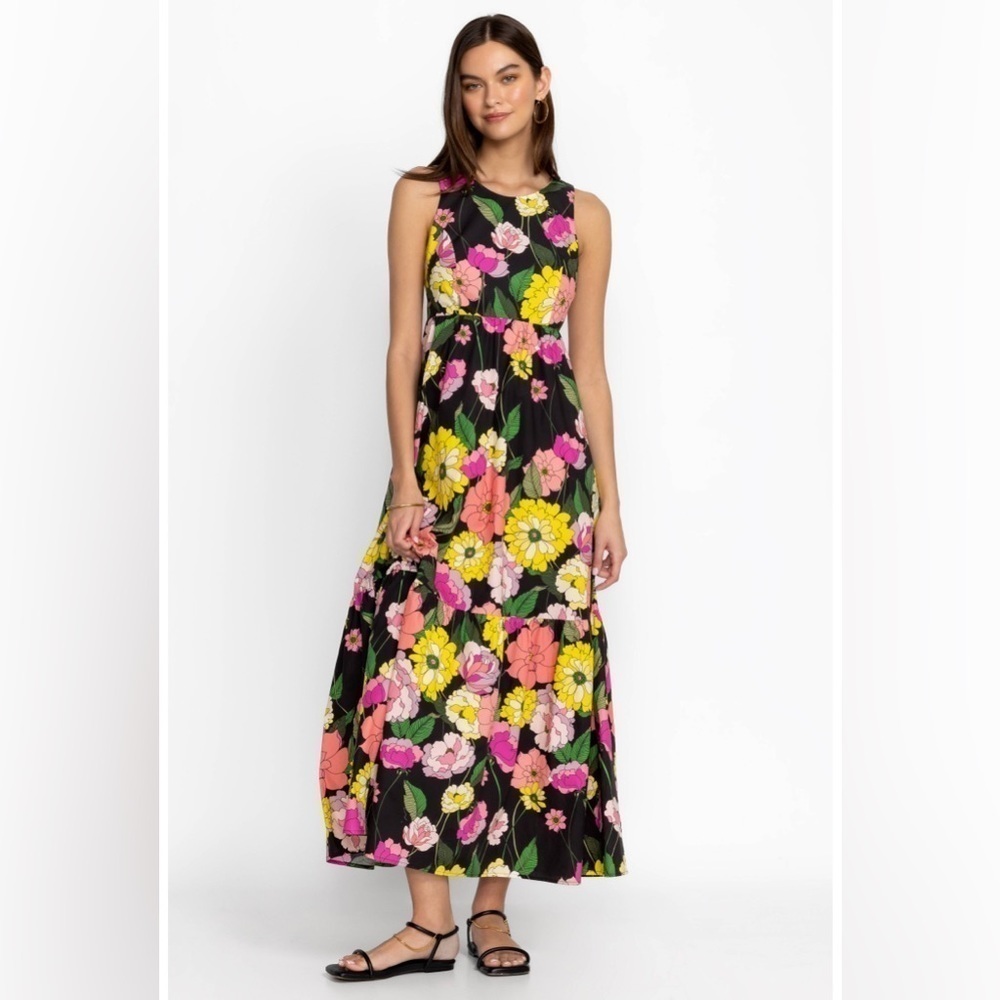 Johnny Was Black floral pink yellow Cassai Open back sleeveless maxi dress S NWT - Picture 13 of 14